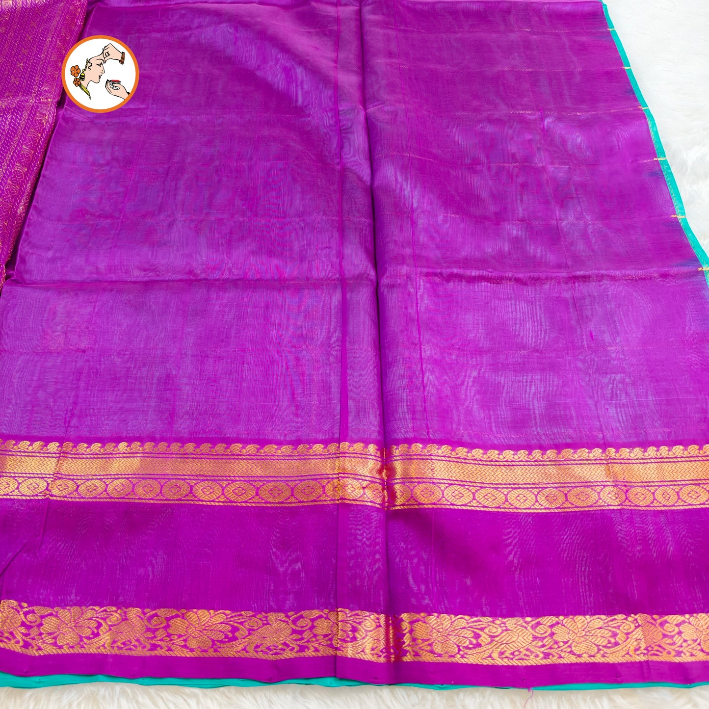 Turquiose Blue Traditional checks with mango & mayil motif Pure Silk Cotton Saree