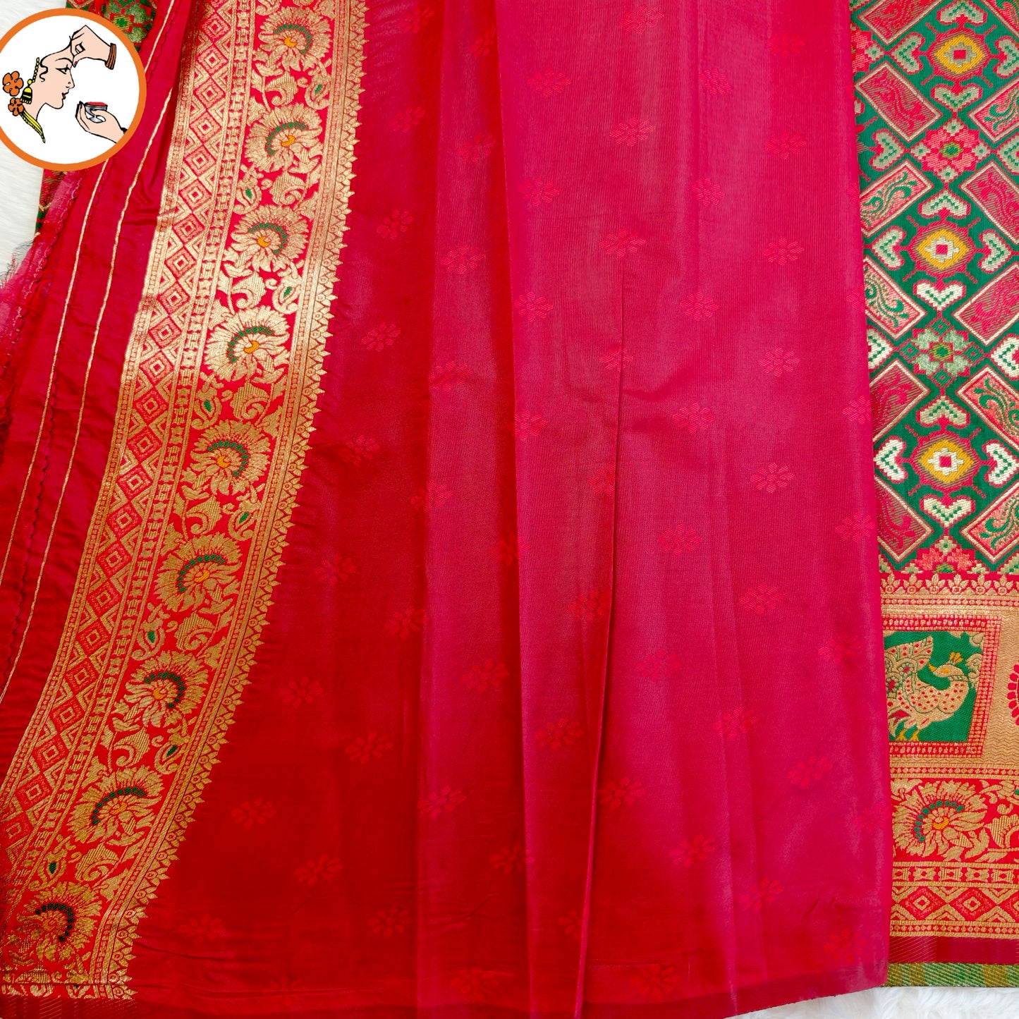 Dark Green with Red Meenkari work Banarasi Silk Designer Saree