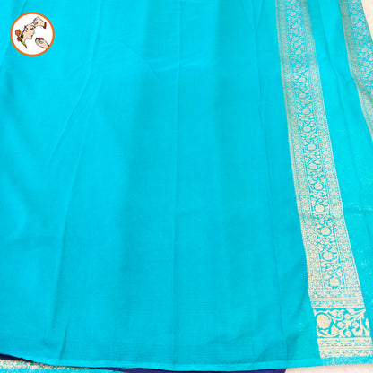 Royal Blue with Sky Blue border Premium Banarasi Georgette Saree