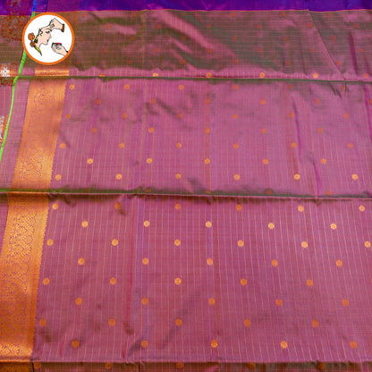 Purple Vintage Checks (Kattam) Fancy border Kanchipuram Soft Silk Saree