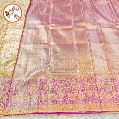 Off white with Purple Fancy border Kanchipuram MIx High Tissue Silk Saree