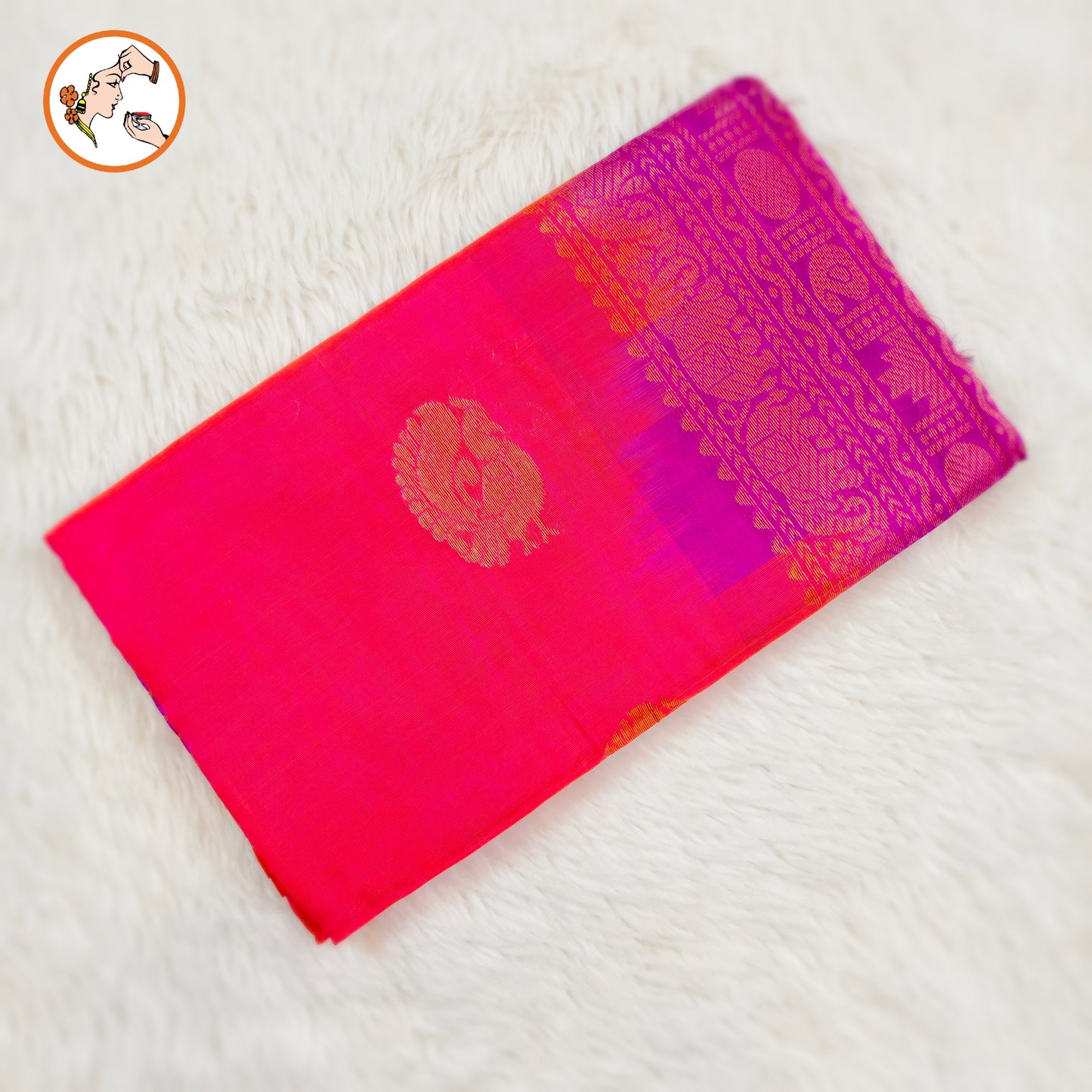 Lotus Pink with Purple Peacock motif Traditional Pure Silk Cotton Saree