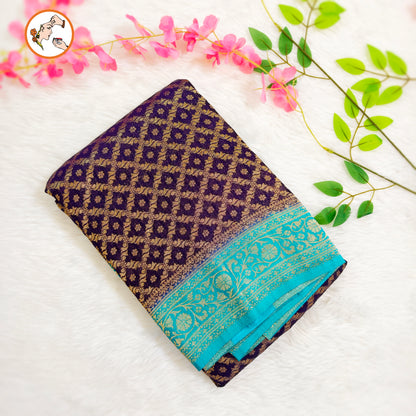 Ink Blue with Sky Blue border Premium Banarasi Georgette Saree