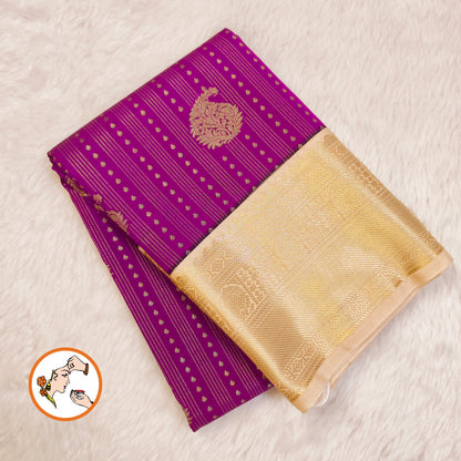 Purple with Cream border Vairoosi lines Mango motif Kanchipuram Semi Silk Saree