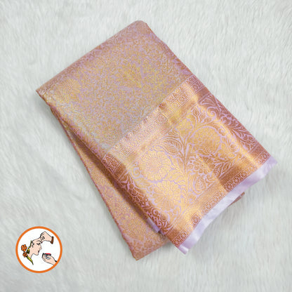 Light Pink (Baby Pink) Floral Gold zari weaving Kanchipuram Bridal High Tissue Silk Saree