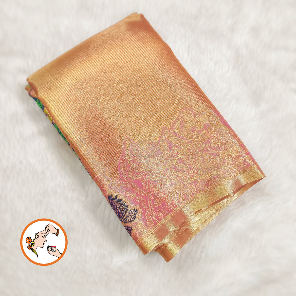 Rose Gold Kanchipuram High Tissue Bridal Silk Saree with Butterfly border & Meenakari weaving motif