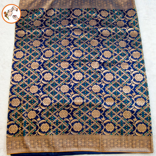 Dark Blue Meenakari work Soft Banarasi Silk Designer Saree