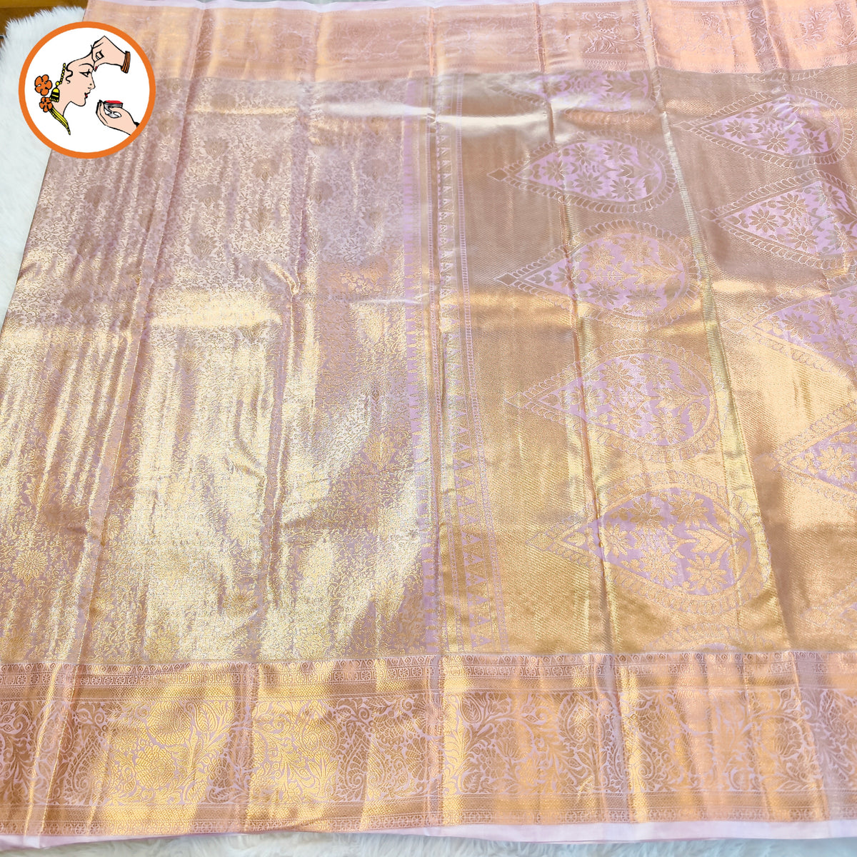 Light Pink (Baby Pink) Floral Gold zari weaving Kanchipuram Bridal High Tissue Silk Saree