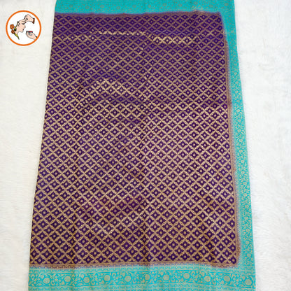 Ink Blue with Sky Blue border Premium Banarasi Georgette Saree