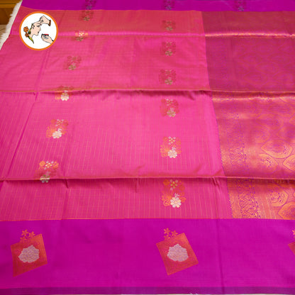 Pink Vintage checks (Kattam) Fancy border Kanchipuram Soft Silk Saee