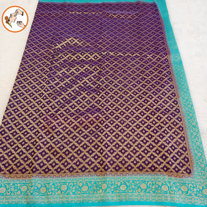 Ink Blue with Sky Blue border Premium Banarasi Georgette Saree