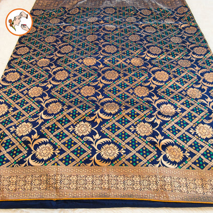 Dark Blue Meenakari work Soft Banarasi Silk Designer Saree