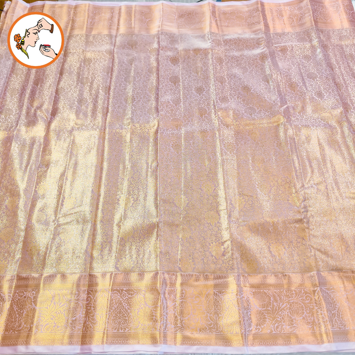 Light Pink (Baby Pink) Floral Gold zari weaving Kanchipuram Bridal High Tissue Silk Saree