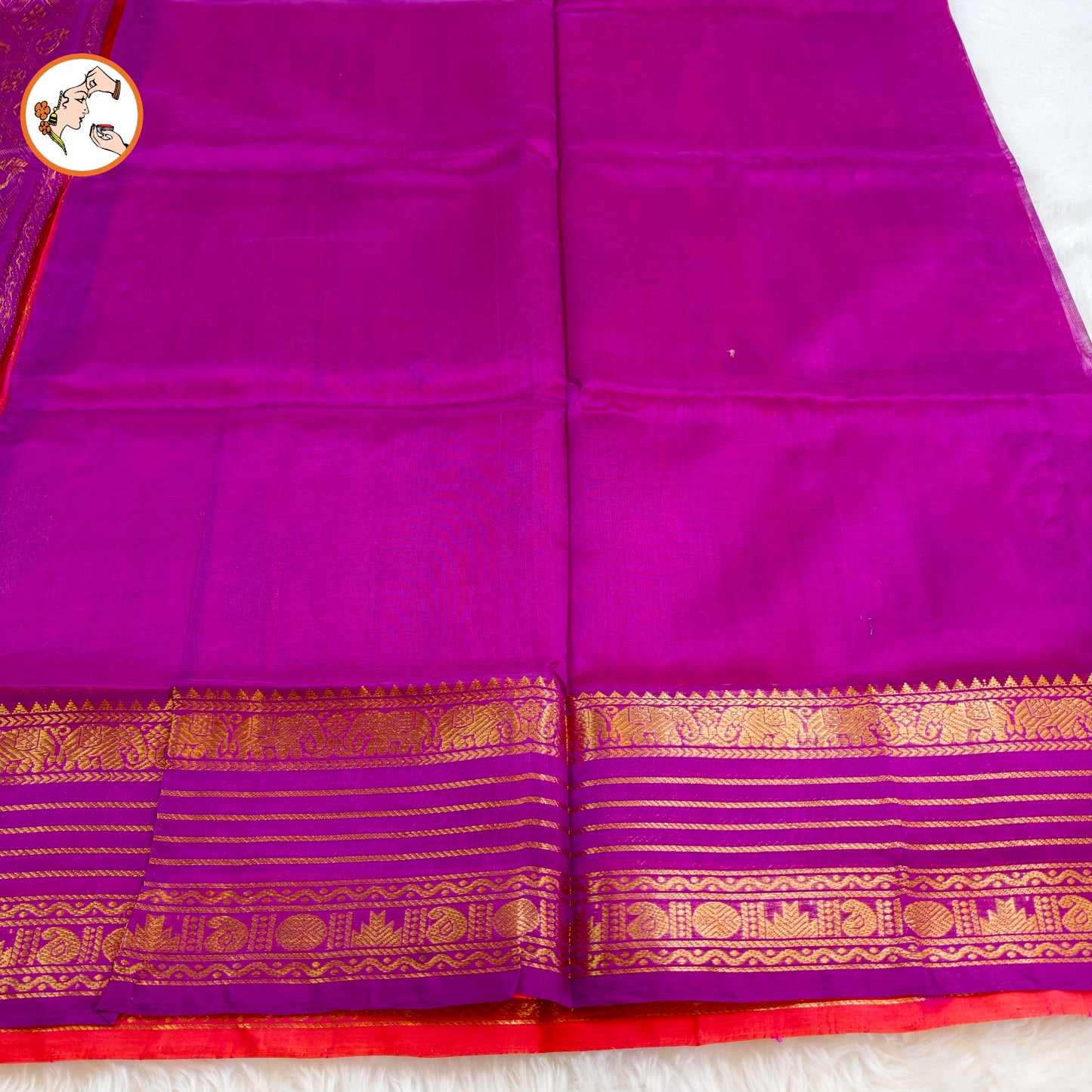 Lotus Pink with Purple Peacock motif Traditional Pure Silk Cotton Saree