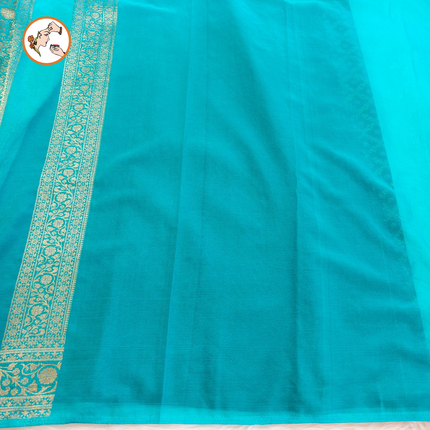 Ink Blue with Sky Blue border Premium Banarasi Georgette Saree