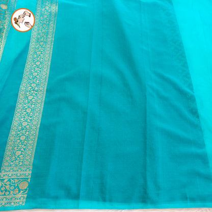 Ink Blue with Sky Blue border Premium Banarasi Georgette Saree