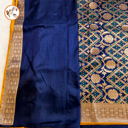 Dark Blue Meenakari work Soft Banarasi Silk Designer Saree