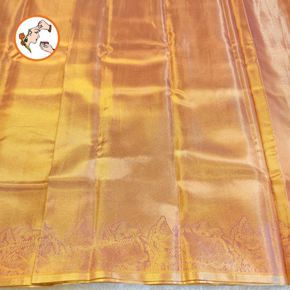 Rose Gold Kanchipuram High Tissue Bridal Silk Saree with Butterfly border & Meenakari weaving motif