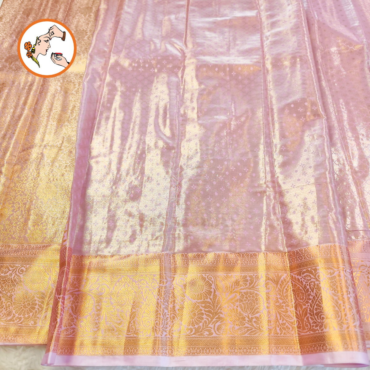 Light Pink (Baby Pink) Floral Gold zari weaving Kanchipuram Bridal High Tissue Silk Saree