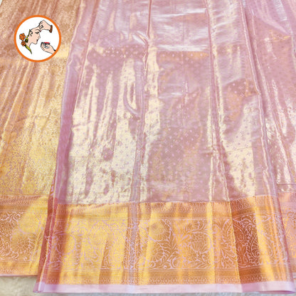 Light Pink (Baby Pink) Floral Gold zari weaving Kanchipuram Bridal High Tissue Silk Saree