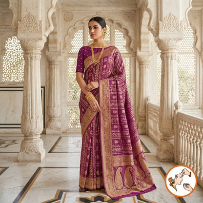 Dark Purple / Wine colour Rich Gold zari work Georgette Silk Fancy Saree