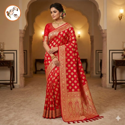 Red Bridal Pure Banarasi Partywear Saree with Zircon stones