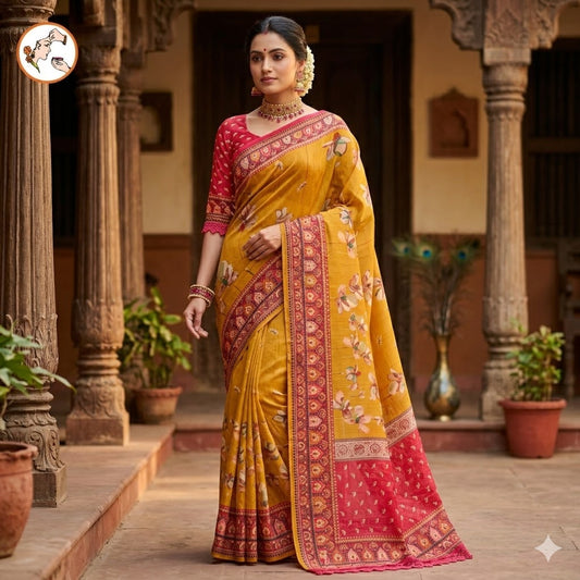 Mustard Yellow Designer Georgette Saree with lace border