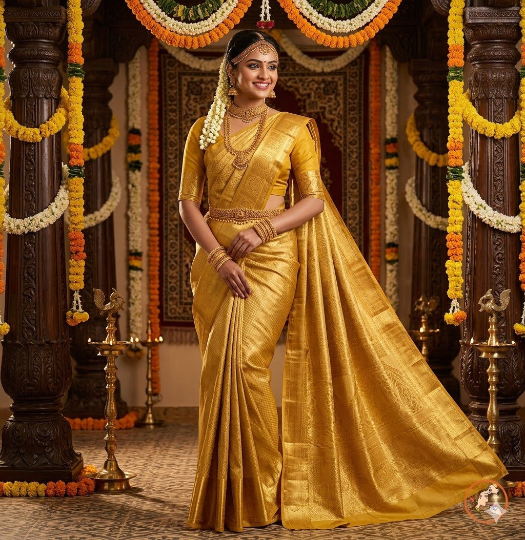 Golden  Bridal Pure Kanchipuram Silk Saree