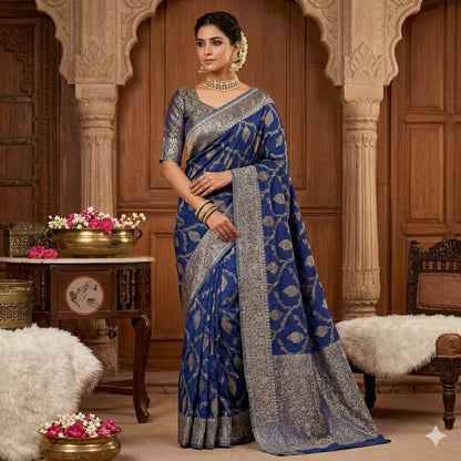 Blue Designer Banarasi Crush Saree