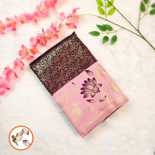 Purple with Baby Pink Lotus border Fancy Semi Silk Saree