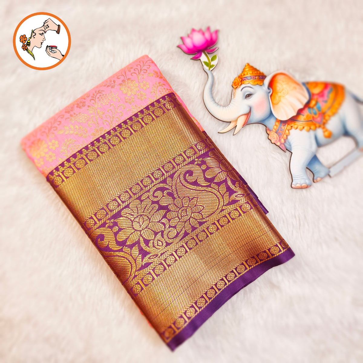 Baby pink & Purple border with intricate Gold zari workTraditional Kanchipuram Mix Silk Saree
