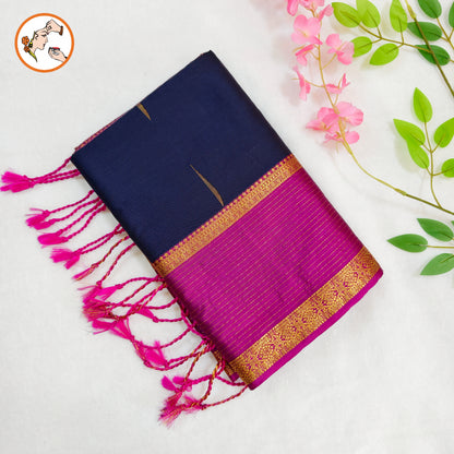 Dark blue with Purple Vairoosi border Soft Silk Saree