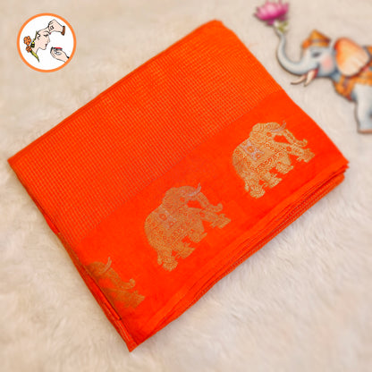 Orange Podikattam elephant border soft viscose Fancy Silk Saree