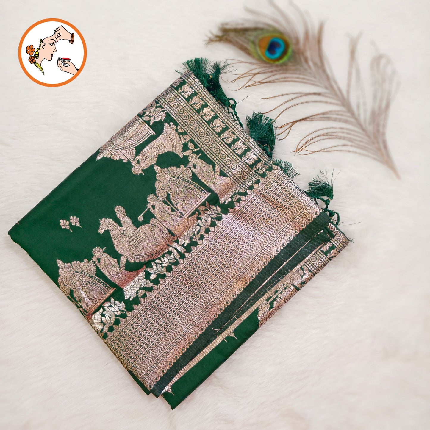 Dark Green Pallakku Banarasi Soft Silk Saree