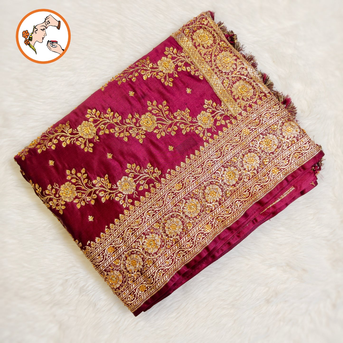 Maroon floral Jaal design Pure Banarasi Silk Partywear Saree