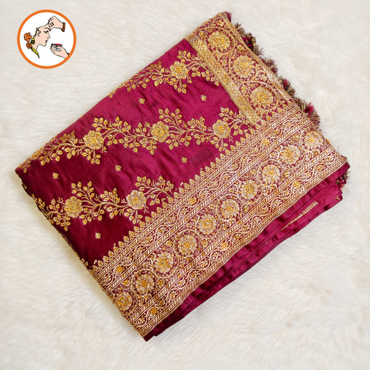 Maroon floral Jaal design Pure Banarasi Silk Partywear Saree