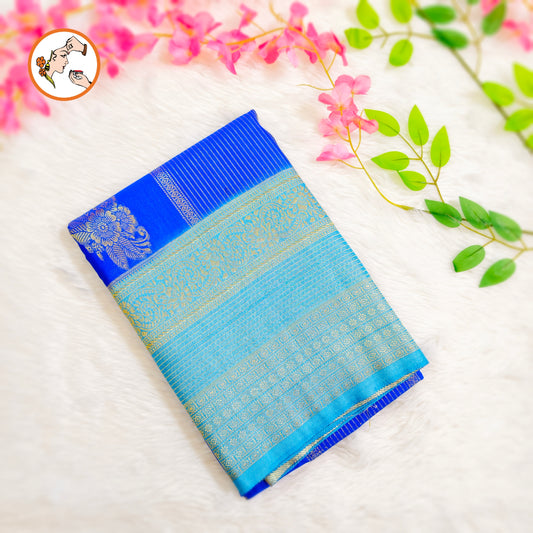 Royal Blue with Sky Blue border Fancy Georgette Saree
