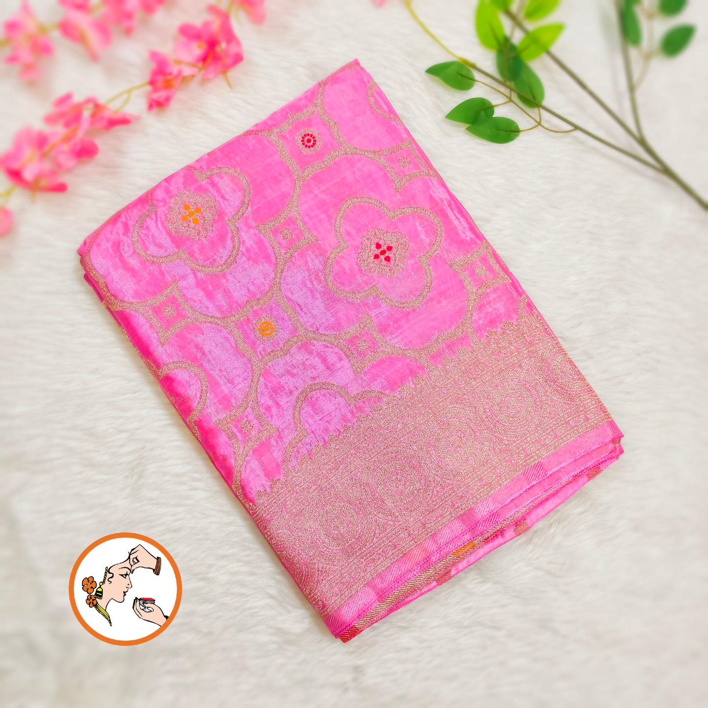 Lotus Pink Gold zari work Bridal Pure Russian Satin Silk Saree