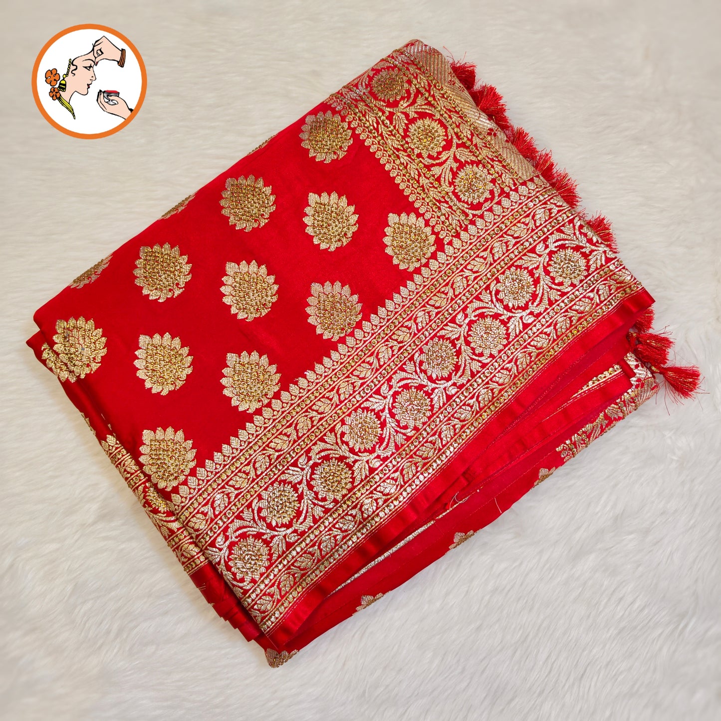 Red Bridal Pure Banarasi Partywear Saree with Zircon stones
