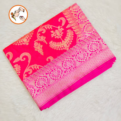 Pink with Magenta border classic Banarasi Designer Saree