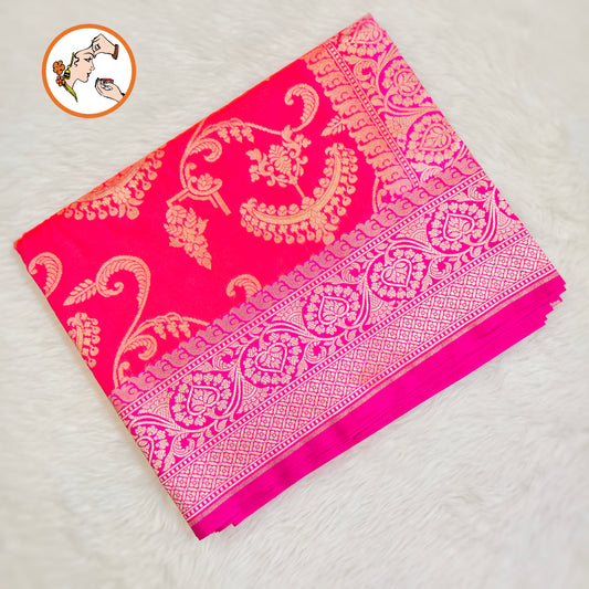 Pink with Magenta border classic Banarasi Designer Saree