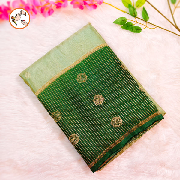 Light Green Fancy Soft Silk Saree with Dark Green vertical stripes border