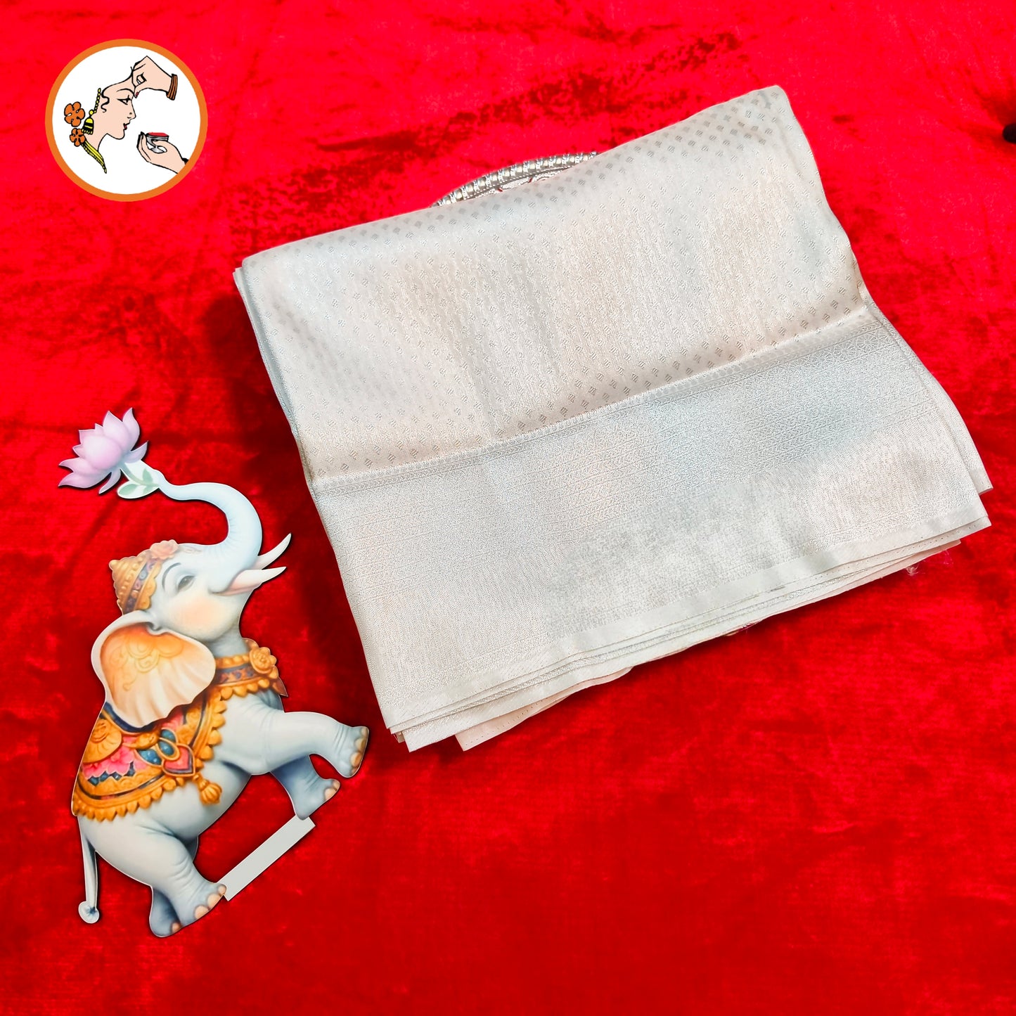 Silvery White Softy Fancy Silk Saree
