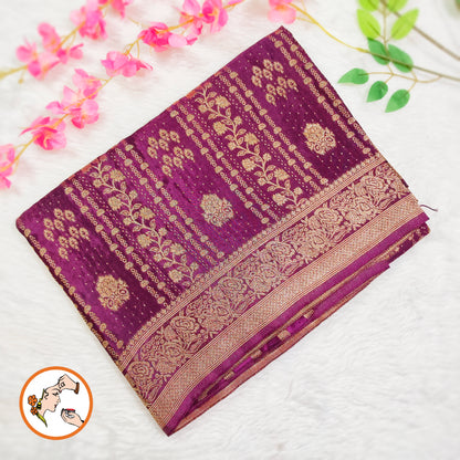 Dark Purple / Wine colour Rich Gold zari work Georgette Silk Fancy Saree