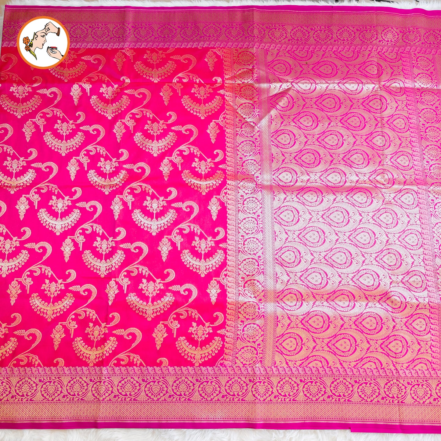 Pink with Magenta border classic Banarasi Designer Saree