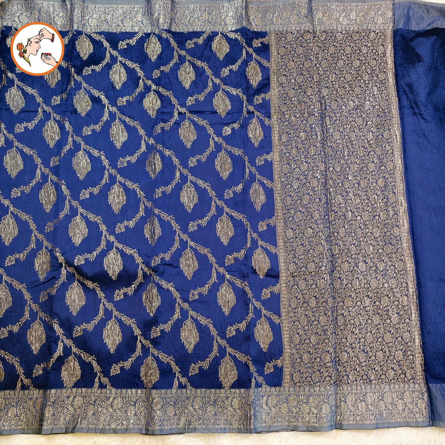 Blue Designer Banarasi Crush Saree
