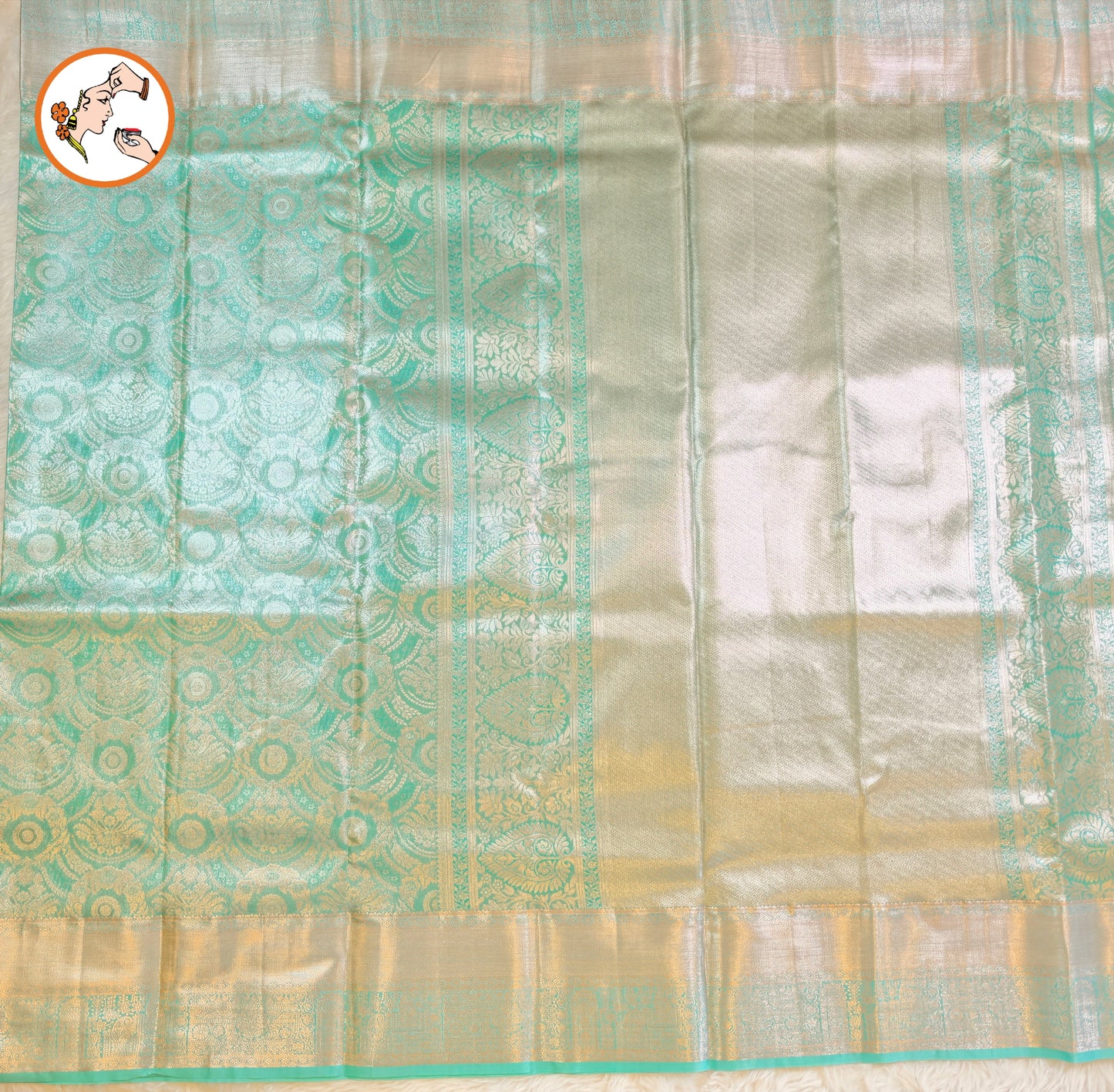 Pastel Mint Green Silver zari Kanchipuram High Tissue Silk Saree