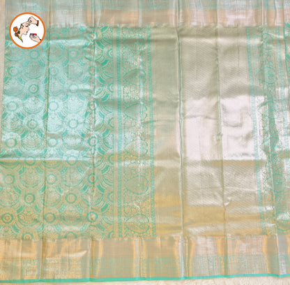 Pastel Mint Green Silver zari Kanchipuram High Tissue Silk Saree