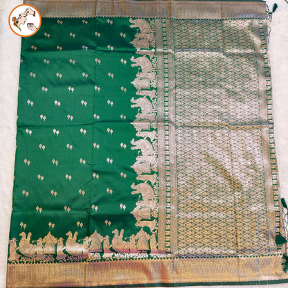 Dark Green Pallakku Banarasi Soft Silk Saree
