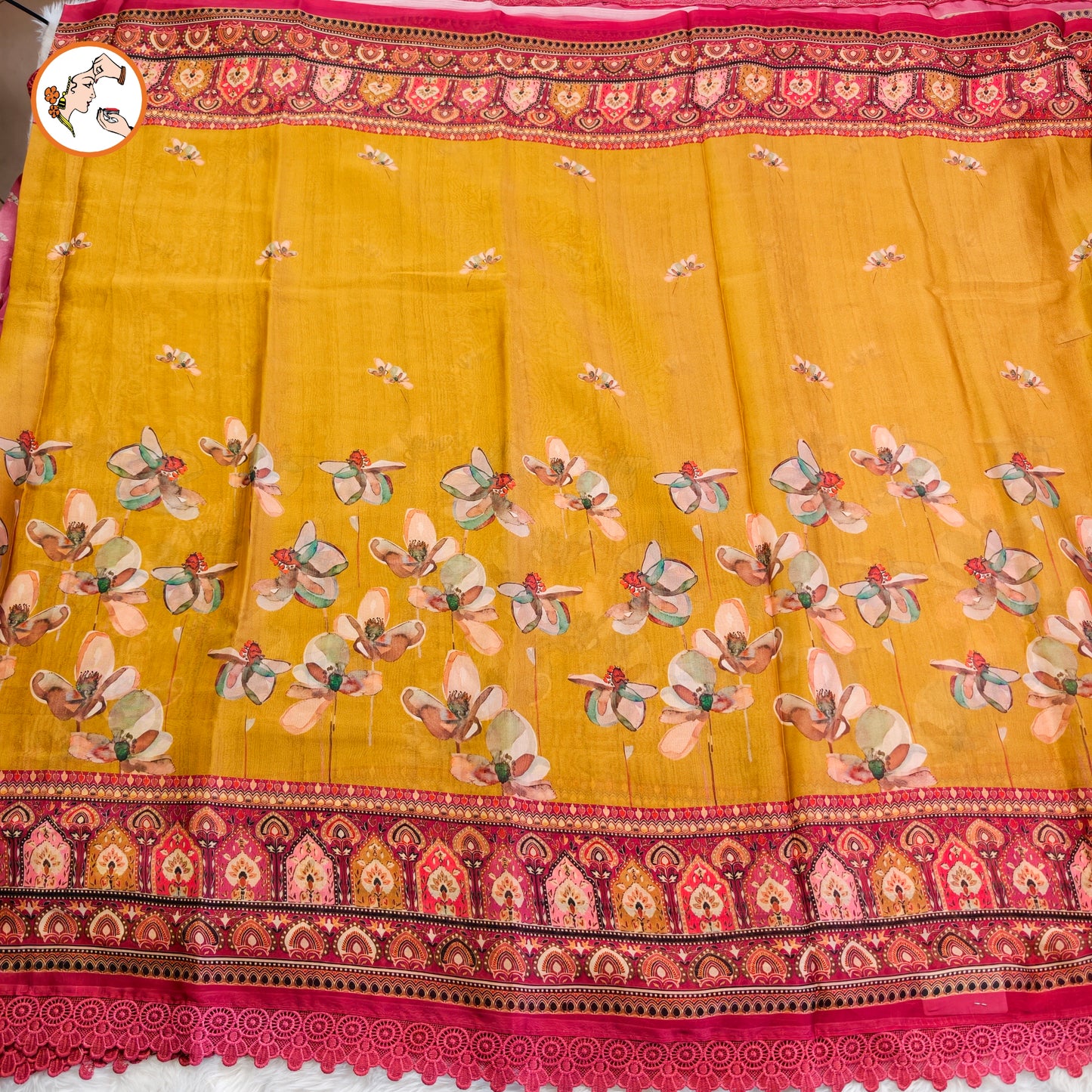 Mustard Yellow Designer Georgette Saree with lace border